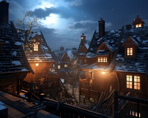 A view of the roofs of the old town in the winter.