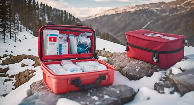First aid kit in the mountains.