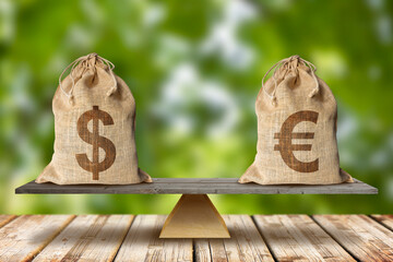 Balance between the dollar and the euro currency - dollar against euro concept