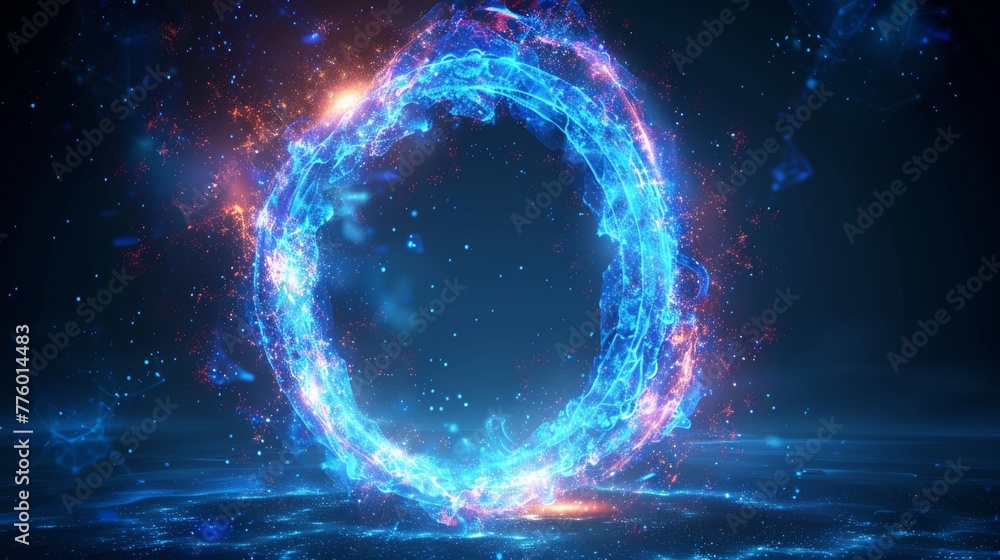 Poster a futuristic style bubble shield with an abstract glowing effect on a blue background. a geometric d