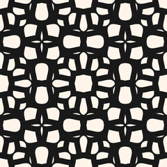 Vector monochrome mosaic seamless pattern. Black and white ornamental texture, Oriental style. Abstract elegant background. Geometric ornament with floral grid, lattice, mesh, net. Repeated design