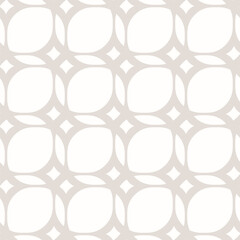 Vector geometric seamless pattern with rounded grid, net, lines, mesh, lattice, curved shapes. Simple abstract beige and white background. Geometrical ornament texture. Subtle repeating geo design