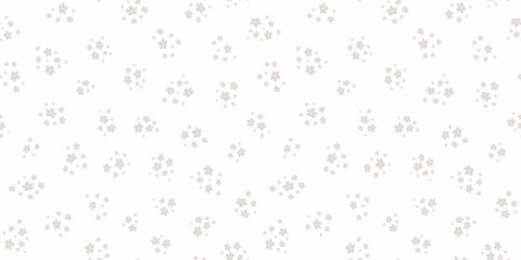 Subtle ditsy pattern. Simple vector white and beige seamless ornament with small flowers. Elegant abstract floral background. Minimalist texture. Repeated design for decor, fabric, wallpaper, print - 776014449