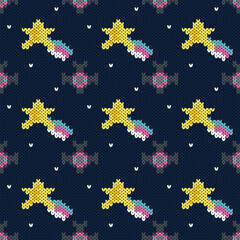 seamless pattern with comet and spaceship.