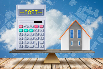 Real estate concept with calculator - Building activity and construction industry costs concept