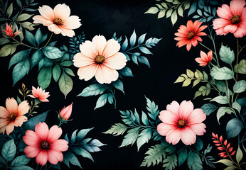 colorful abstract flowers watercolor, watercolor background, floral pattern for wallpaper