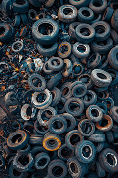 Aerial view of a tyre scrap yard 