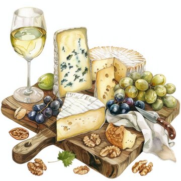 cheese board with wine and grapes clip art preview