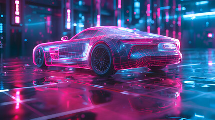 3d image of a futuristic holographic wire-free car illustration, generative Ai