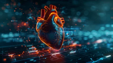 Fotobehang Anatomy of a human heart on ECG medical background, generative Ai © Zoya