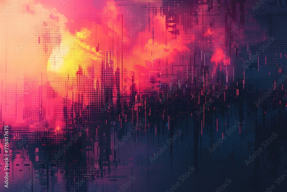 Poster the chaotic pixel art design showcases a modern square texture with a futuristic glitch technology t