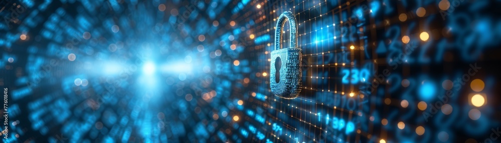 Poster the concept of safeguarding private information and data through cybersecurity measures. a digital p