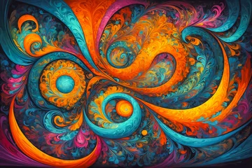 Foto op Canvas abstract painting, swirling organic shapes, intricate patterns, glossy textures and bright colors in an unusual composition © Artsy
