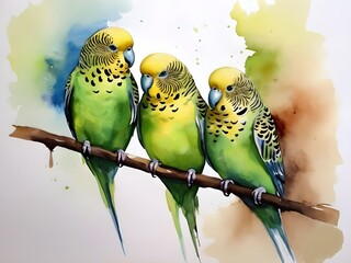 budgies orginal watercolor bird painting