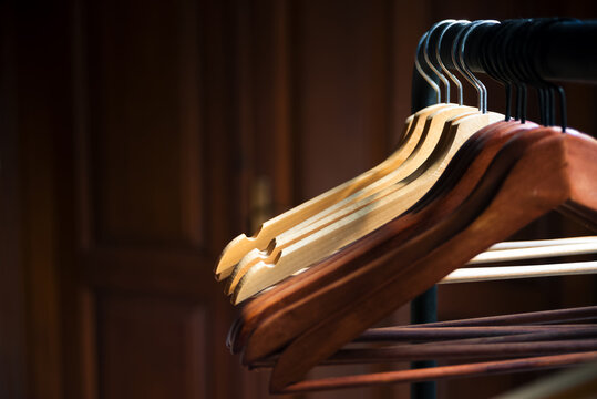 Empty hangers in wardrobe