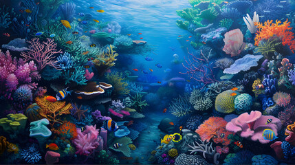 Obraz na płótnie Canvas coral reef and fish in underwater - generated by AI