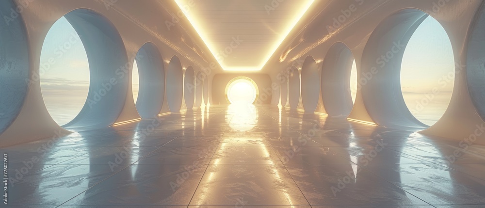 Poster modern minimal background, abstract futuristic light corridor interior, 3d rendering
