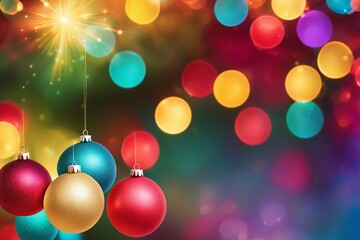 Fototapeta premium a Christmas party, featuring a colorful array of decorations, twinkling lights, and cheerful motifs, set against a softly blurred background, evoking the warmth and joy of the holiday season.