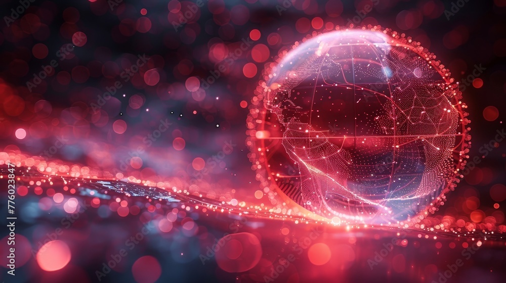 Aufkleber Visualized big data sphere with text. HUD wireframe mesh sphere with dots and lines. Research technology. Analysis of data. Visual data infographics design.