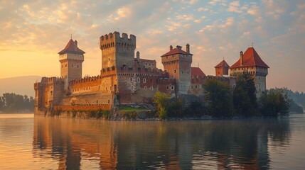 Fototapeta premium Medieval Market: Photograph bustling market scenes with merchants, traders, and peasants selling goods to showcase daily life during the Middle Ages 