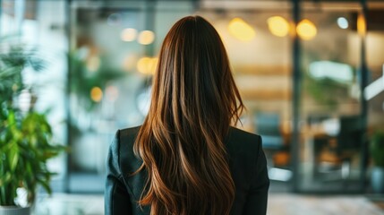 Fototapeta premium business woman confident ceo executive standing at conference meeting room modern interior office background planning strategy goal and vision, businessperson back view
