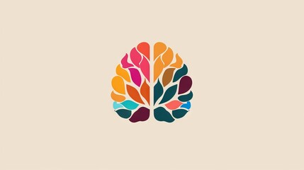 Colorful abstract illustration of a brain made up of various leaf-like shapes in different colors