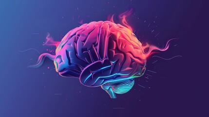 Human brain with red and blue light on dark background - obrazy, fototapety, plakaty