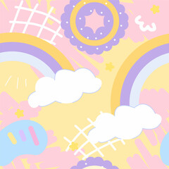 adorable rainbow and cloud pastel seamless background