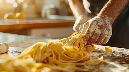 Close-up of homemade pasta being prepared