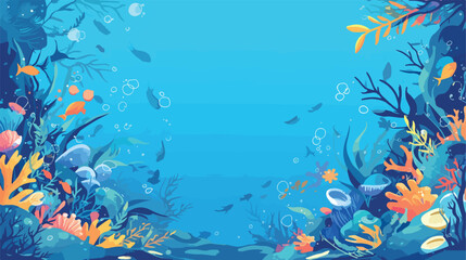 Fototapeta na wymiar Underwater creature border template illustration 2d