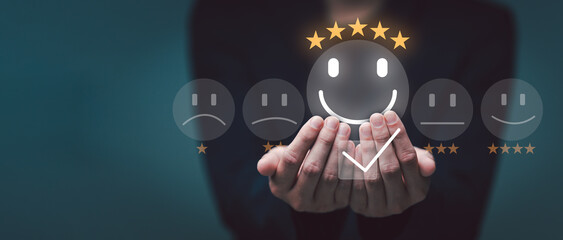 Customer Satisfaction Survey concept, 5-star satisfaction, service experience rating online...