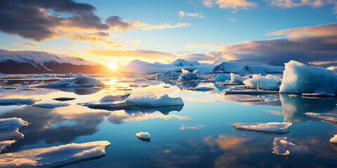 Sunset Over Arctic Icebergs