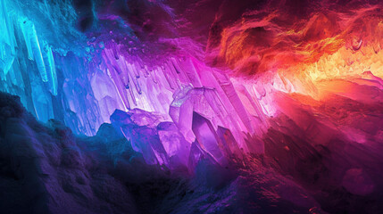 Fototapeta na wymiar Many color gem glass stalagmite formations inside cave.