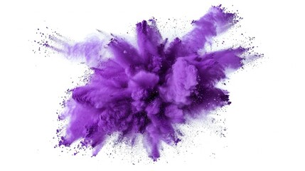 Abstract violet dust explosion on white background, Freeze motion of violet powder exploding