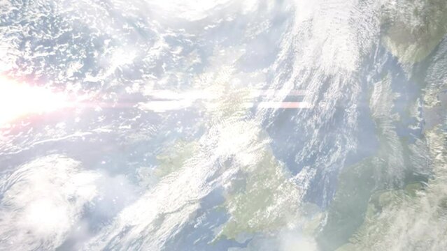 Zoom in from space and focus on Paisley, UK. 3D Animation. Background for travel intro. Elements of this image furnished by NASA