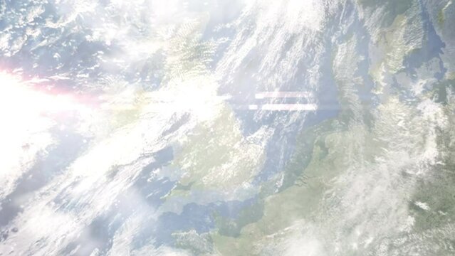 Zoom in from space and focus on Scunthorpe, UK. 3D Animation. Background for travel intro. Elements of this image furnished by NASA