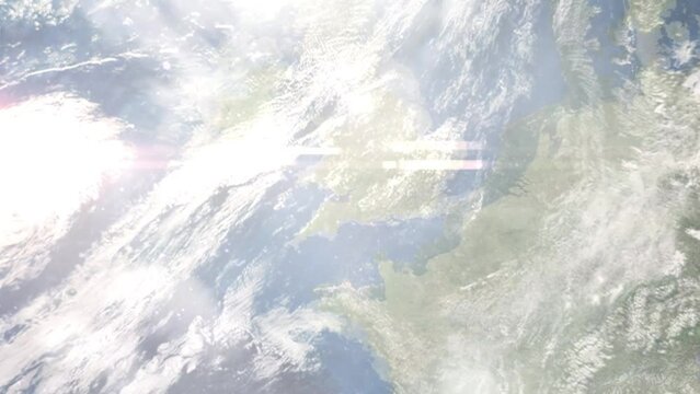 Zoom in from space and focus on Weston-Super-Mare, UK. 3D Animation. Background for travel intro. Elements of this image furnished by NASA