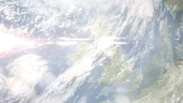 Zoom in from space and focus on Lisburn, UK. 3D Animation. Background for travel intro. Elements of this image furnished by NASA