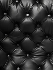 Expansive tufted black leather surface with a plush and inviting texture, creating a sense of luxury and sophistication.