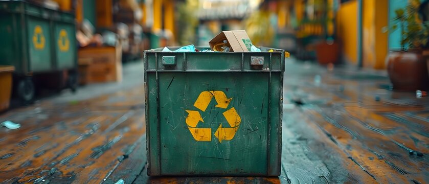 Promoting Responsible Waste Management: A person throwing waste into a green recycle bin. Concept Sustainability, Recycling, Waste Management, Environmental Awareness, Responsible Consumption
