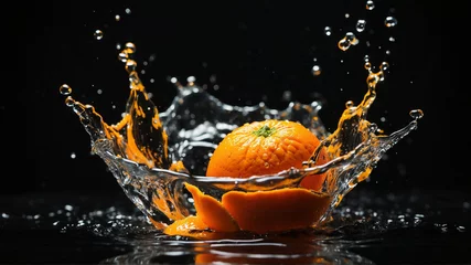 Poster Orange with water splash on black background  © VISHNU