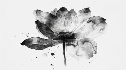 Monochrome Ink Lotus Flower Illustration
