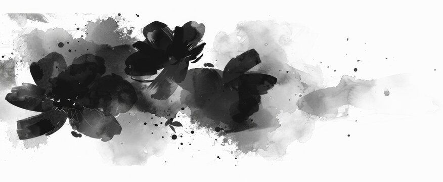 Abstract Black Ink Flower Splatter Painting