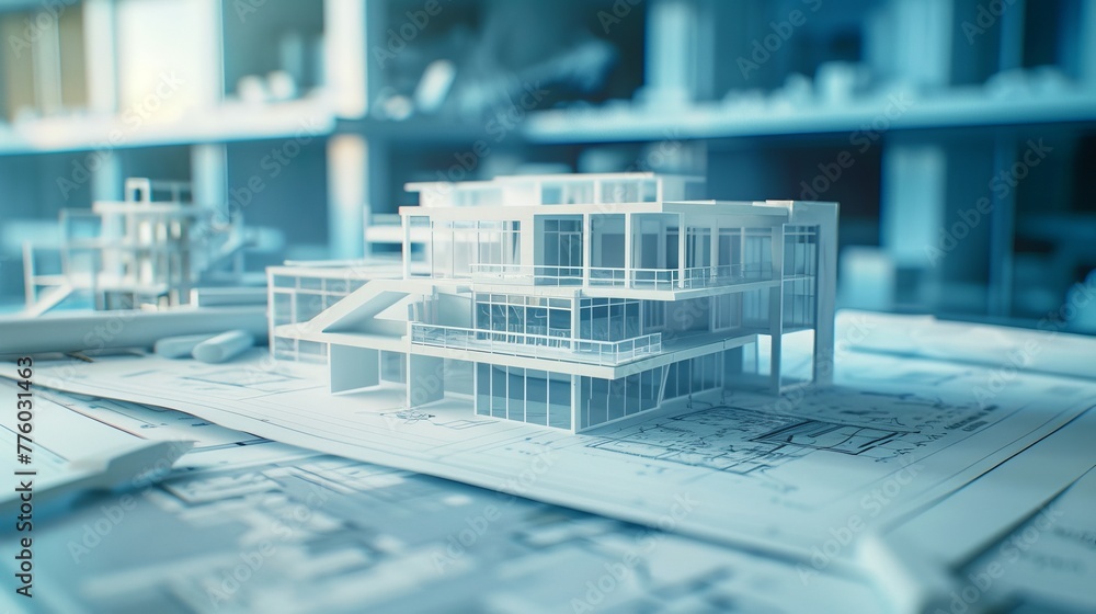 Poster blueprint sketches transforming into three-dimension ai generated illustration