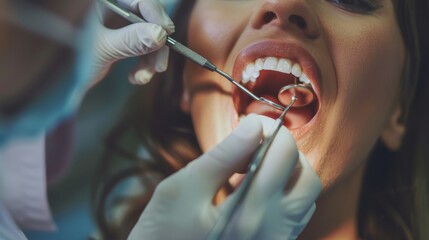 Blurry background of a dental hygienist preparing to  AI generated illustration - obrazy, fototapety, plakaty