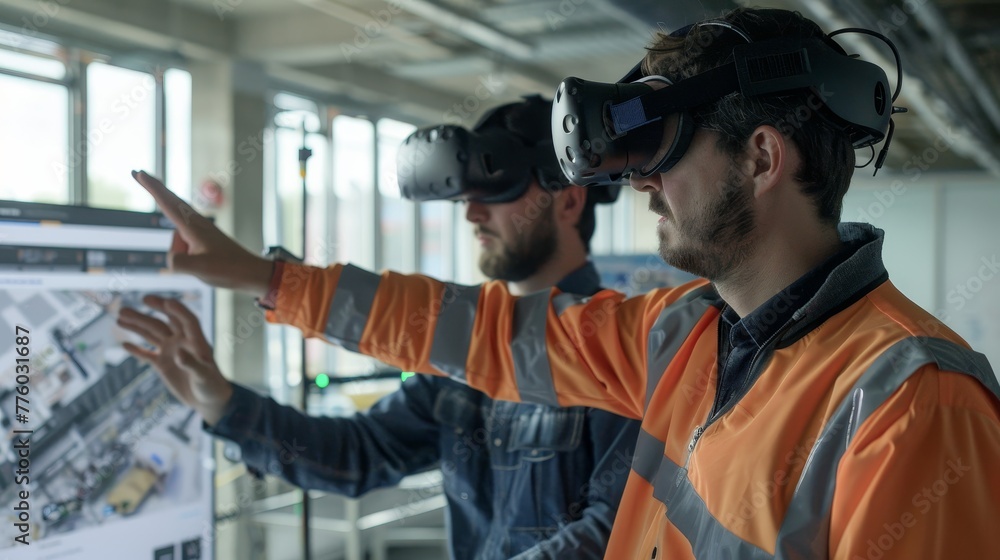 Aufkleber building engineers immersed in a virtual reality env ai generated illustration