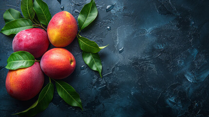 Fresh mango on the black backgrounds top view. Organic mango. Food concept. Fresh concept. Mango...