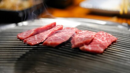 Japanese meat food grilled on the screen