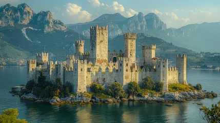 Fototapeten Medieval Castles: Photograph imposing castle structures, fortified walls, and majestic towers to depict medieval architecture  © Nico