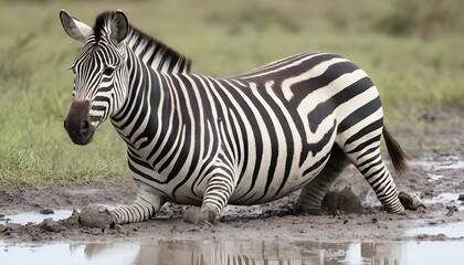 Fototapeta na wymiar A-Zebra-With-Its-Legs-Splayed-Out-As-It-Rolls-In-T- 2